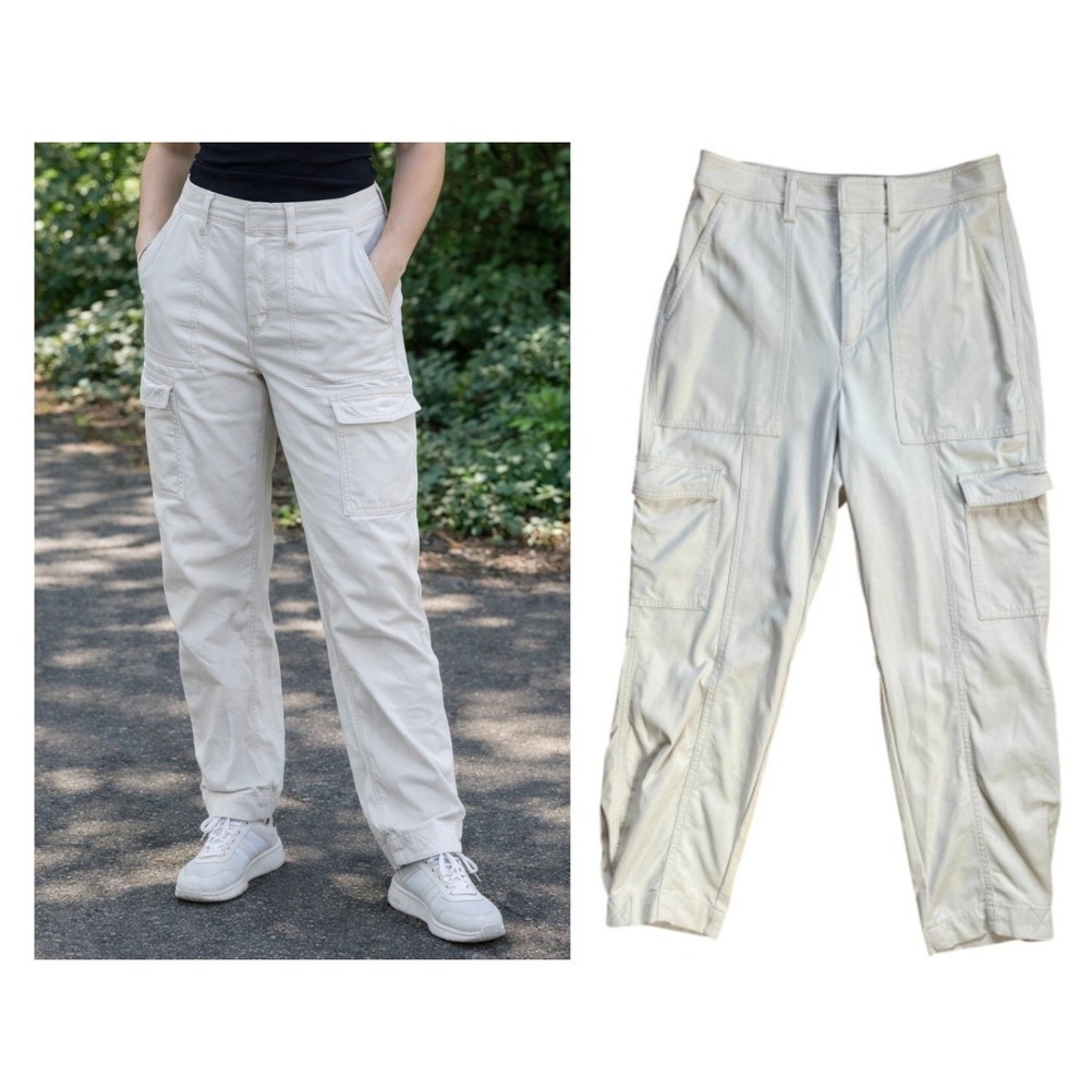 Banana Republic High Rise Cargo Pants Cream Tapered Sz 6 Clean Girl Utility Core